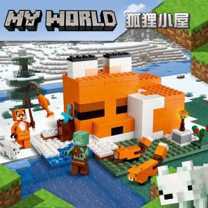 kids toys new figures Minifigures Compatible with LEG0 building blocks minecraft toy MC STEVE Minecraft Series Compatible with Minifigures Village Animal Fox House Puzzle Assembly Building Blocks Mechanism Cave