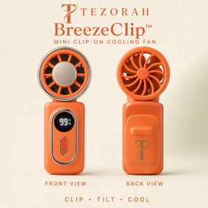 Tezorah BreezeClip Mini Clip-On Cooling Fan - White Black Pink Orange - 4 Colors - Cooling That Clips Into Your Day