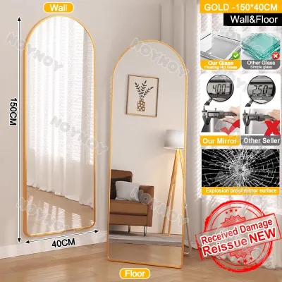 160*50CM HD Whole Body Stand Mirror Floor/Wall Mount Dual Use Vertical Arch Full Body Mirror Metal Frame Full-Length Mirror Explosion-proof Nordic for Bedroom Living Room Live Broadcast