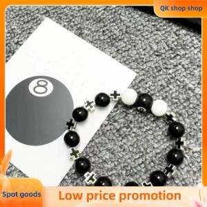 ✨QK shop✨ Billiard Black Eight Cross Bracelet Black And White Spliced Beads Strings For Men