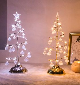 led Christmas tree fairy light crystal table lamp gift 2024 xmas home decoration items night lights for bedroom party christmas decorations warm white AAA operated