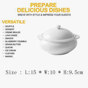 Porcelain Soup Crocks With Lids 10 Ounce Modern Soup Bowl with Cover Set Dishwash Safe Microwave Dishwasher Oven safe