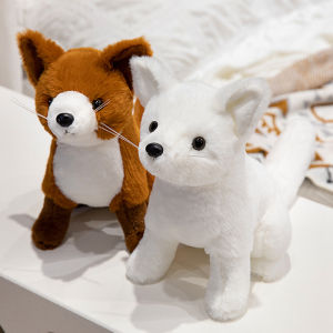 JOJO CASTLE 26cm Cute Animals Doll Simulation Forest Brown White Fox Plush Toys for Friend Gift Wedding Room Decoration Gift for Girlfriend Kids Children