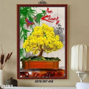 Gạch tranh 3D họa tiết hoa mai vàng