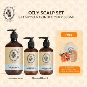 The Olive Tree - Oily Scalp Set 500ml (Oily Balance Shampoo + Conditioner) For Oil Control Dandruff Dry End