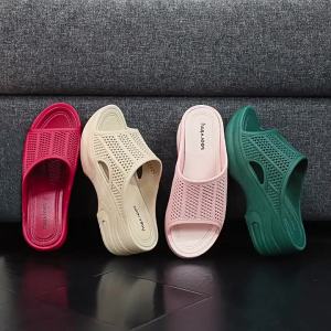 [Free Shipping] Fashionable New High-Heeled Sandals For Women Non-Slip Thick-Soled Wedge Sandals One-Strap Plastic Beach Sandals For Women