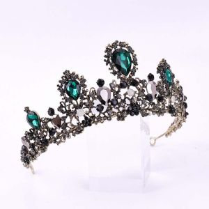 Baroque Rhinestone Crown Green Crystal Tiara Bridal Wedding Hair Accessories