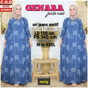 Genara Jumbo Maxy - Maxy dress bahan jeans premium - Baju gamis Jumbo jeans model lengan kerut - Pakaian muslim - Long Dress