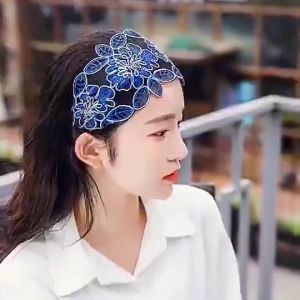 COD Korean Lotus Leaf Design Hairband Lace Wide-brimmed Headband Vintage Adjustable Headwear Women