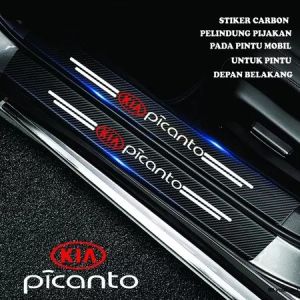 Stiker Cutting Sill Plate Carbon 3D Pijakan Pintu Mobil Picanto Pelindung Bumper Bagasi Kia Picanto