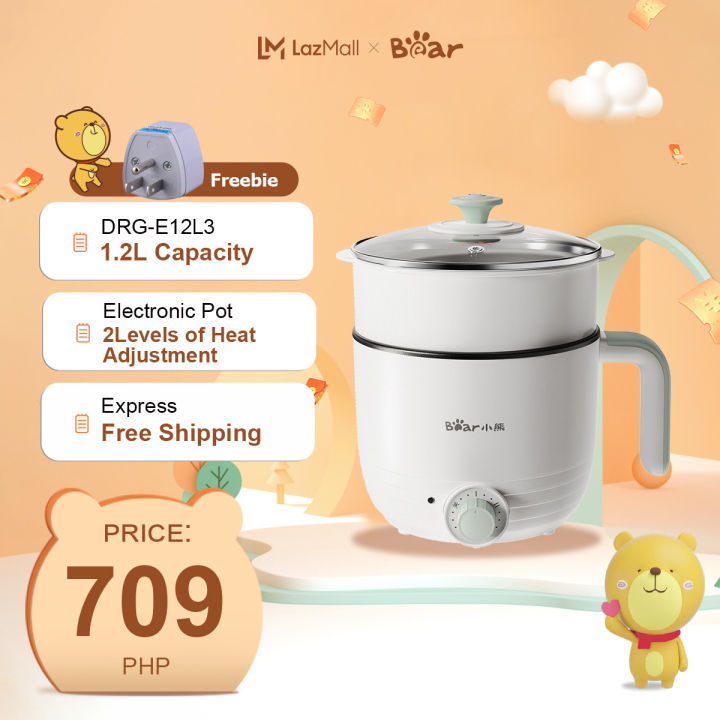 Bear Electric Hot Pot with Steamer 1.2L Rice Cooker Portable Nonstick