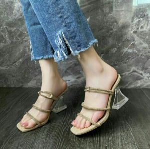 TYK 338-8 Glittery 4-strap pyramid heels sandals for women