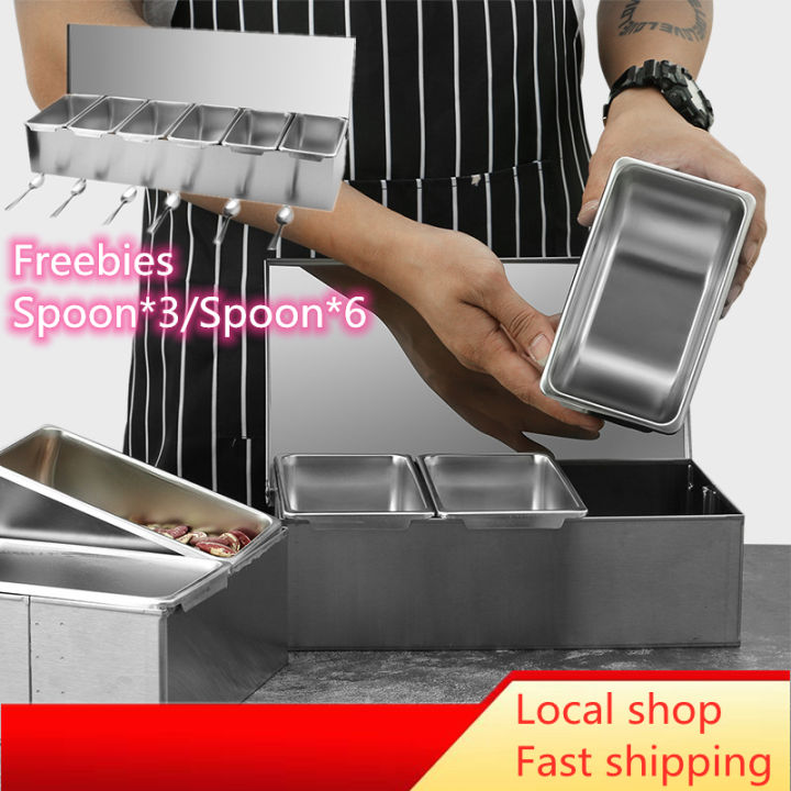 Stainless Steel Seasoning Restaurant Chef with Lid Storage Box ...
