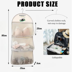 3-Layer Hanging Mesh Storage Bag for Underwear Socks and Bras Multi-Tier Organizer for Dorms and Home
