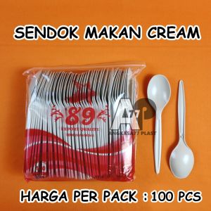 SENDOK MAKAN PLASTIK BUTEK/CREAM ISI 100PCS / SENDOK PANJANG BUTEK
