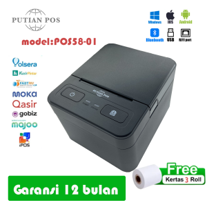 PUTIAN POS Desktop Thermal Printer POS58-01 Printer Tanda Terima (Bluetooth+USB)