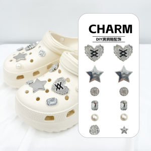 Black and White Crystal Studded Diamond Crocs Jibbitz Charms Shoe Buckle Detachable Metal Shoe Chain Decoration for Crocs