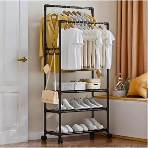 Rak Gantung Baju Double Besi Rak Gantungan Baju Sepatu Stand Hanger Tempat Penyimpanan Serbaguna