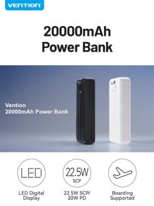 Vention 20000mAh 22.5W Fast Charging Power Bank with PD & QC Portable Battery Pack for Mobile Device