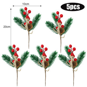 YESPERY 10Pcs Christmas Red Berry Stems Branches Artificial Berry with Pine Needles and Cones Craft Wreath Xmas Tree Decoration
