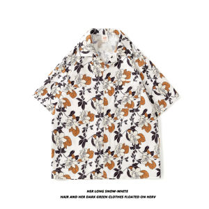 Vintage Summer Floral Full Print Short Sleeve Shirt Mens Trendy Street Loose Fit bf Couples Shirt