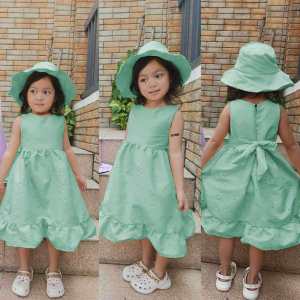 BKK KIDS PARTY DRESS SET W/ HAT/ SANDO RIBBON DRESS W/ HAT EYELET FABRIC HIGH &MALL QUALITY