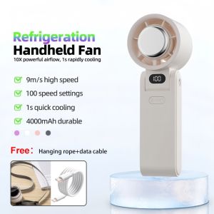 Mini Handheld Foldable Fan 100-speed High Speed Hand-held Fan Ice Refrigeration Violence Small Fan Folding Neck Usb Fan