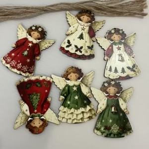 FFBH 12pcs DIY Crafts Wooden Christmas Tree Decor Colorful Design Ornaments Girl-Shaped Pendant 2D Flat Xmas Decor Home Decor M1Y4T