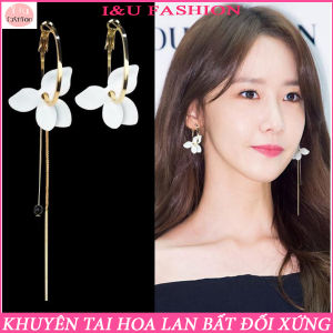 Khuyên tai bông tai tròn gài nữ tính thanh lịch  sang chảnh hình hoa Lan bất đối xứng bên ngắn bên dài vô cùng độc đáo thời trang hiện đại sang trọng KT-46