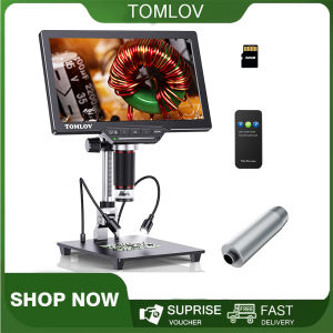 TOMLOV กล้องจุลทรรศน์ดิจิตอล DM202สูงสุด32GBจอแอลซีดีกล้องจุลทรรศน์ HDMI 1300x พร้อมหน้าจอส่งด้านล่างแสง25MP บัดกรีวิดีโอกล้องจุลทรรศน์ดูทั้งเหรียญPC/ทีวีเข้ากันได้