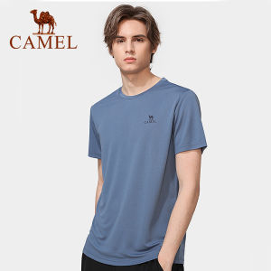 Cameljeans Mens Short-sleeved Plain Sports Top Casual Quick-drying T-shirt Round Neck Breathable Tee Male