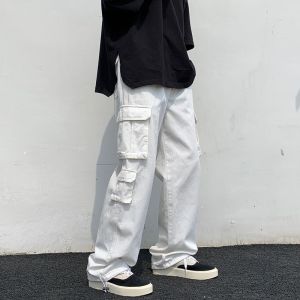 [Popular ]PH Cross-border mens clothing   Cotton white loose-fit multi-pocket functional casual work pants