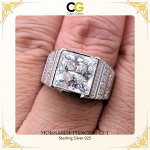 CG MOISSANITE GEM PRINCESS CUT 6 CARAT MICRO SETTING STERLING SILVER 925 ELEGANCE DESIGN MENS RING