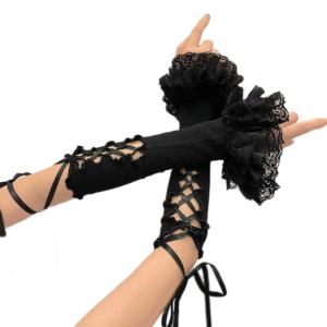 Anime Arm Sleeves Lace Trim Ribbon Tie Up Cuff Sleeves Arm Covering For Fashion Enthusiasts and Teens Girl Cosplay Party