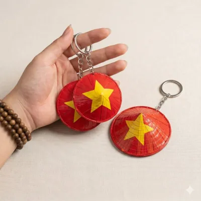 [Quà tặng 30/4 – 2/9] Sỉ Móc Khóa Nón Lá Cờ Việt Nam–Charm Cờ Đỏ Sao Vàng Móc Treo Balo Quà Lưu Niệm Yêu Nước