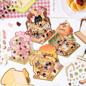 3D Miniature Scenes Sticker Cat Workshop Creative Stickers 3D Stickers Cartoon Miniature Scene Stickers Gifts
