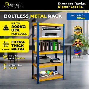 Office Shelf 180/210cm [Blue Yellow] 4/5 Level Tall Heavy Duty Boltless Metal Rack Rak Besi Bertingkat 4/5 Tier Storage Rack