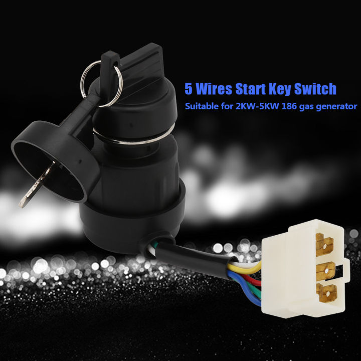 5 Wires Ignition Start Key Switch for 2KW- 5KW 186 Gasoline Generator ...