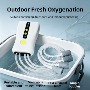 GONG4 USB Rechargeable Fishing Oxygen Pump 2/4 Holes Energy Efficient Aquarium Air Pump Aquarium Oxygenation Real-time Power Display Water Pump Aquarium