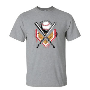 [Local Stock] HBESTY  Crossed Baseball Bats Vintage Shield Drip Graphic Men Summer Cotton T Shirt Baseball Fan Retro Sport Short Sleeve Daily Top