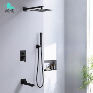 Shower Set 304 Stainless + Hand Head Bathroom Mixer Tap Black Rainfall Faucet