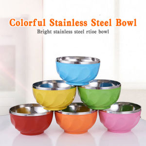 【Stainless Steel】Anti-scalding Bowls Double-Walled Drop-proof Colored Coating Soup Salad Bowls Home Dinnerware