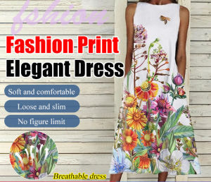 ganze011 Summer Floral Printed Dresses Elegant Hem Dresses Floral Printed Dresses
