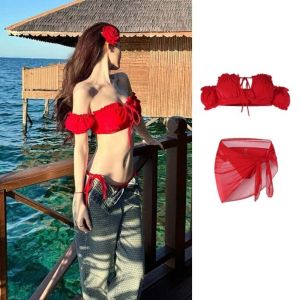 3Pcs Casual Ruffle Three Pieces Bikini Suit Split Swimsuit Slim Fit Swimwear Set Y2k Summer Beachwear Clothing Vacation
