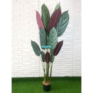 Pohon Artificial Tanaman Hias Daun Callathea Ungu T150 Latex Pot Dasar Hitam Dekorasi Ruang Tamu Aesthetic