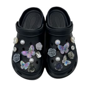 19 cái/bộ CROCS jibbitz quyến rũ đầy màu sắc bướm giày hoa có thể tháo rời Kim Cương pha lê ngọc trai khóa giày trang trí cho CROCS