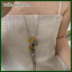 Caile สร้อยคอแฟชั่นจี้คริสตัลรูปหัวใจหลากสีสำหรับผู้หญิงจี้รูปทรงเรขาคณิตลายจุดพร้อมจี้คอยาว