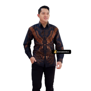 Mahardhika Batik Pria Kemeja Lengan Panjang Reguler Fit Motif Awar Awar Lapis Furing