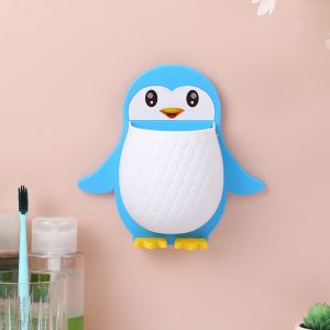 Holder Tempel Dinding Tempat Odol Sikat Gigi Bentuk Penguin / Rak Serbaguna Karakter Lucu