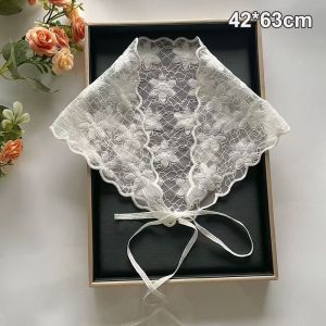 MAYIT White Woven Floral Lace Hair Scarf Wraps Breathable Sweet Lace Hair Accessories Elegant Retro Hair Band Travel